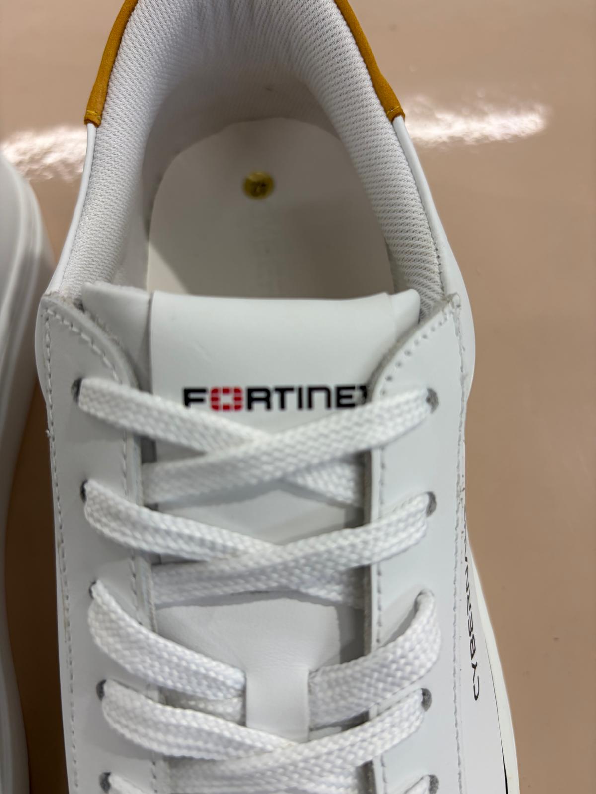 Fortinet custom sneakers top view with Mastermind and Cybernaut branding